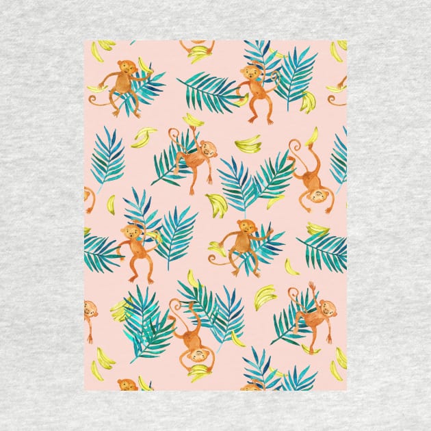 Tropical Monkey Banana Bonanza on Blush Pink by micklyn